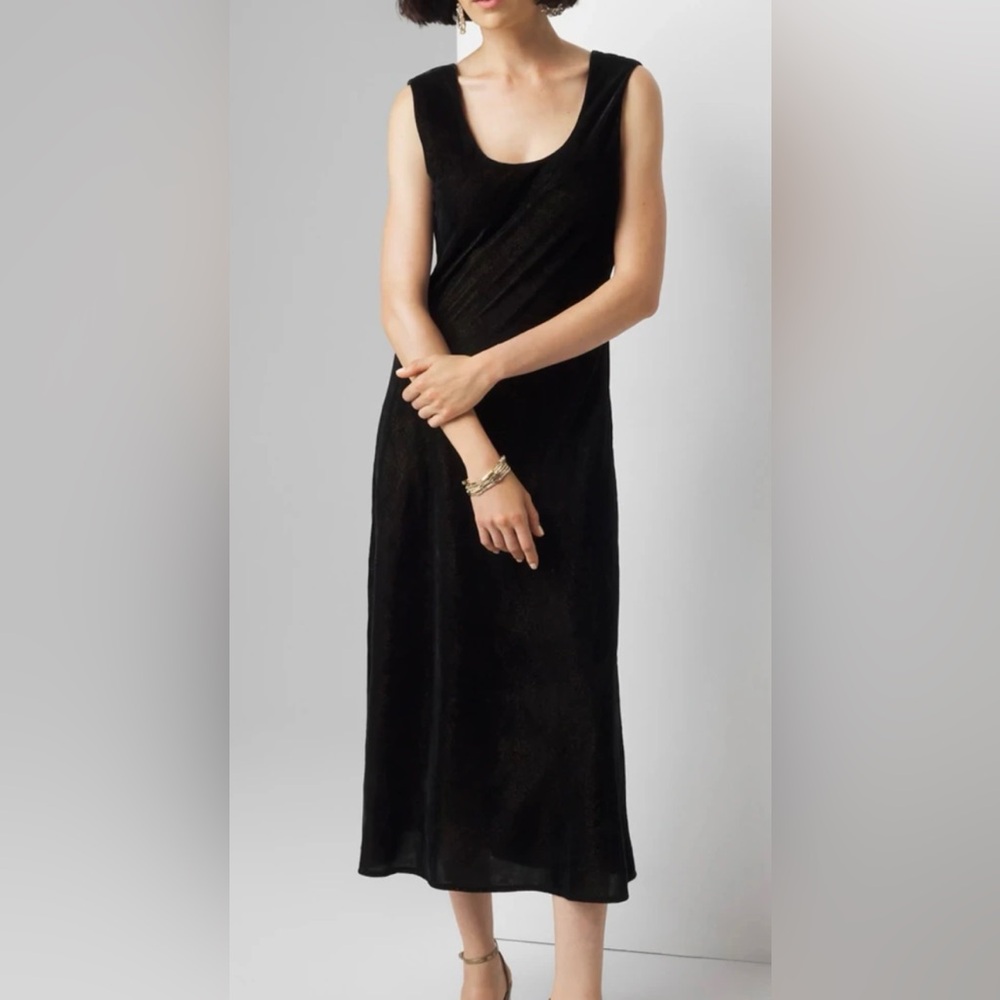 White House Black Market Black Velvet Slip Metallic Shine Dress